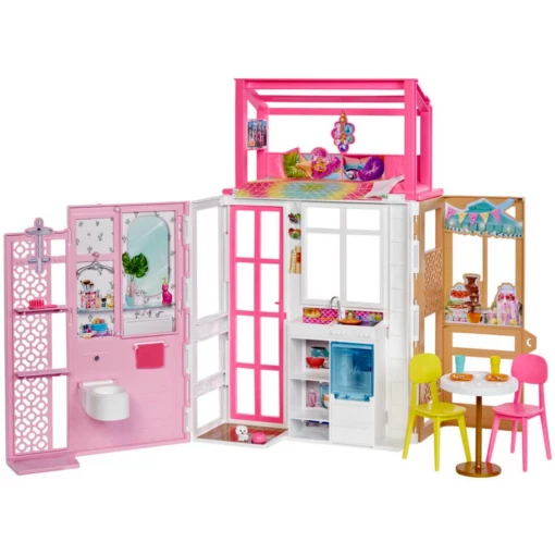 MATTEL Barbie 2-Level Doll House Playset -Children Toys Store Mattel Barbie dollhouse 2 levels 4 play areas busybeetoys