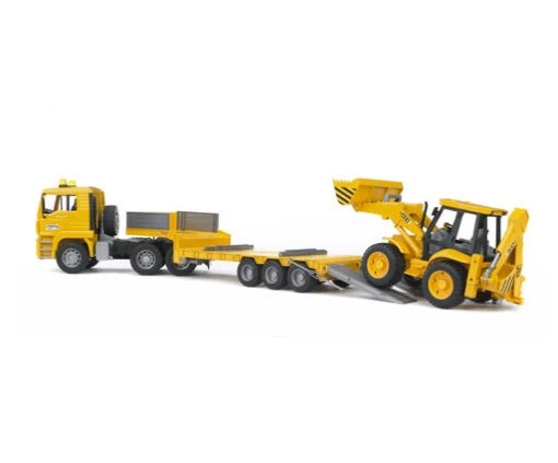 Bruder MAN TGA Low Loader Truck With JCB Backhoe Loader -Children Toys Store bruder MAN TGA Low Loader truck with JCB Backhoe Loader 02776 02 busybeetoys