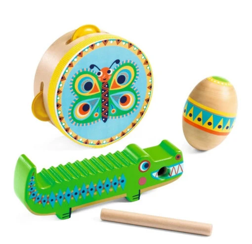 Djeco Animambo Guiro, Maraca & Tambourine Toddler Instrument Set -Children Toys Store djeco Animambo Guiro Maraca Tambourine Toddler Instrument Set DJ06031 busy bee toys