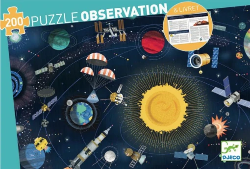 Djeco Space 200 Pc Observation Jigsaw Puzzle + Poster + Booklet -Children Toys Store djeco solar system puzzle busybeetoys