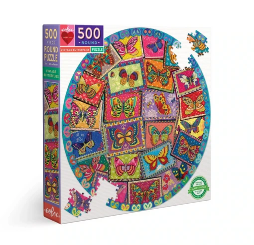 Eeboo Vintage Butterflies 500 Pc Round Puzzle -Children Toys Store eeboo vintage butterflies busy bee toys