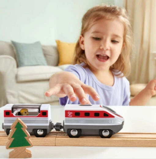 Hape Intercity Battery Powered Train Set -Children Toys Store hape Intercity Battery Powered Train Set E3774 busybeetoys