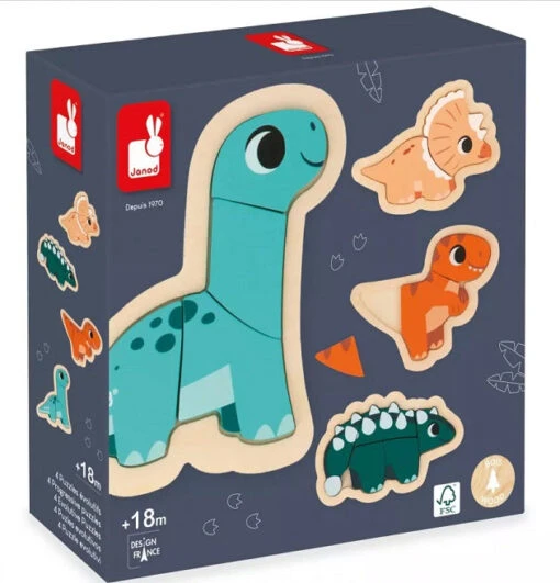 Janod Dinosaur Progressive Wooden Puzzles -Children Toys Store janod dino progressive puzzle for toddler J05824 busybeetoys