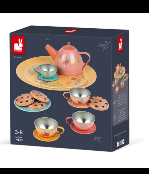 Janod Metal Tea Set With Wooden Cookies -Children Toys Store janod metal tea set busybeetoys