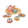 Janod Metal Tea Set With Wooden Cookies -Children Toys Store metal tea set dinnerwarejanod