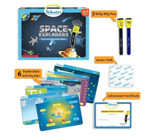 Space Explorer Write & Wipe Activity Mats -Children Toys Store skillmatics Icanwrite space explorers wipe activity mat busybeetoys